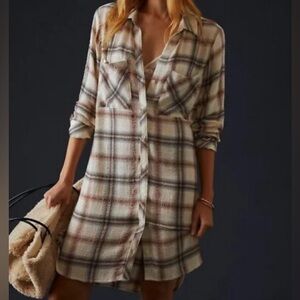Anthropologie CLOTH & STONE PLAID MINI SHIRTDRESS